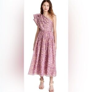 Ulla Johnson Athena One-Shoulder Dress in Lavender Handprint Dot (size 0)